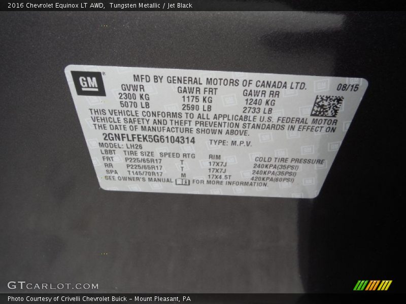 Tungsten Metallic / Jet Black 2016 Chevrolet Equinox LT AWD