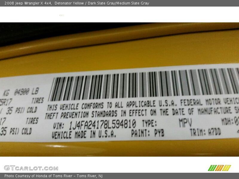 Detonator Yellow / Dark Slate Gray/Medium Slate Gray 2008 Jeep Wrangler X 4x4