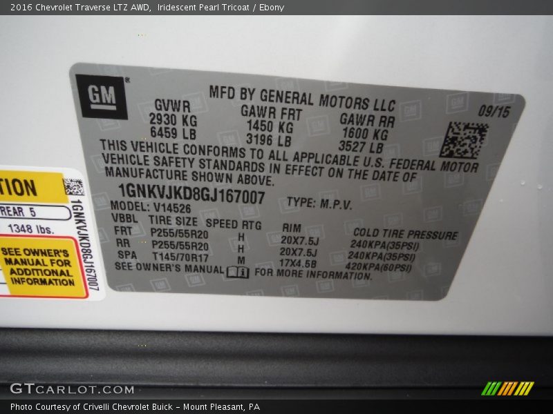 Iridescent Pearl Tricoat / Ebony 2016 Chevrolet Traverse LTZ AWD