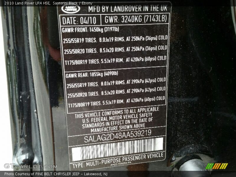 Santorini Black / Ebony 2010 Land Rover LR4 HSE