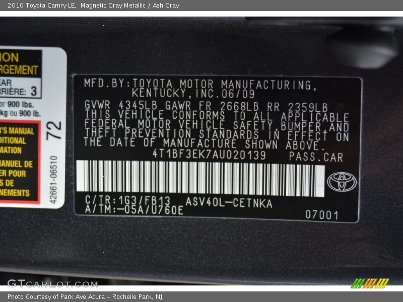 Magnetic Gray Metallic / Ash Gray 2010 Toyota Camry LE