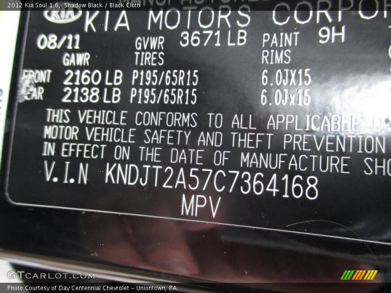 Shadow Black / Black Cloth 2012 Kia Soul 1.6