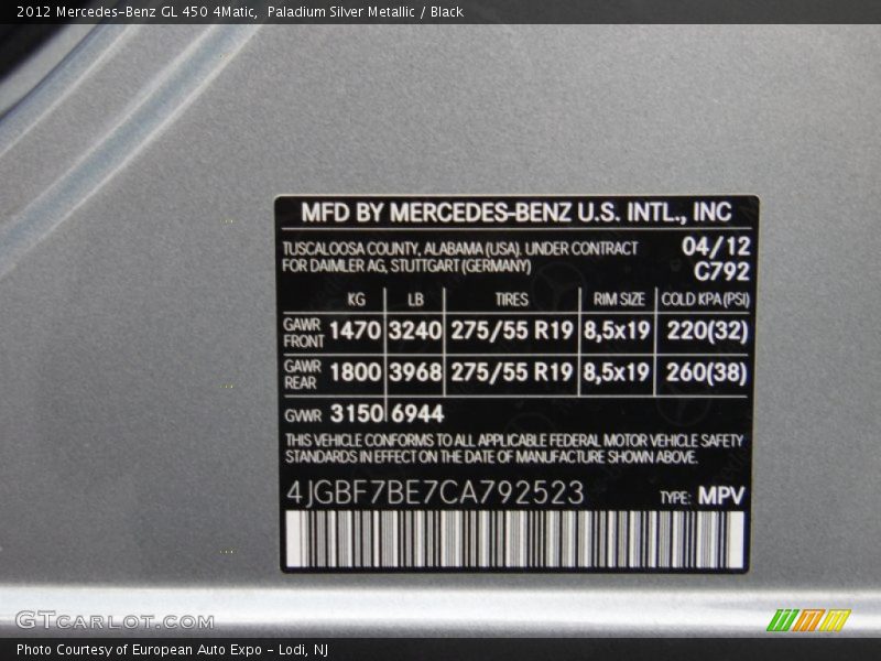 Paladium Silver Metallic / Black 2012 Mercedes-Benz GL 450 4Matic
