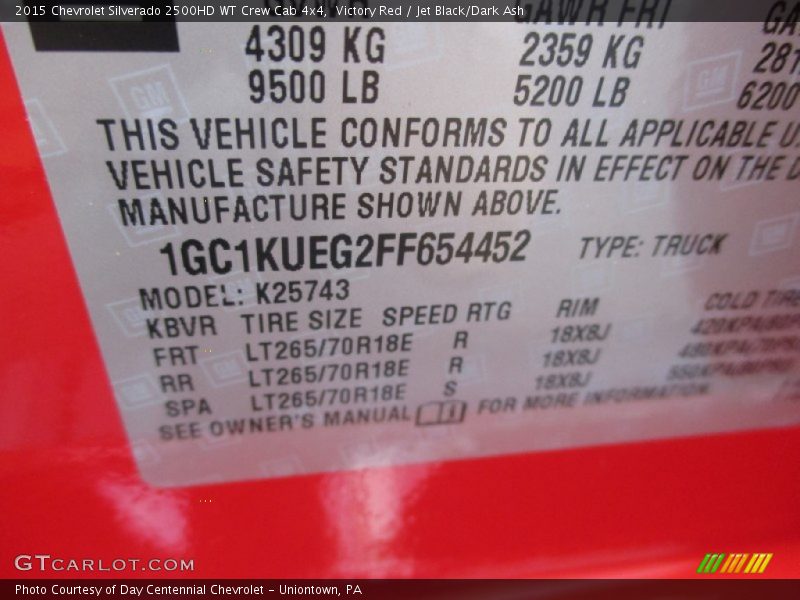Victory Red / Jet Black/Dark Ash 2015 Chevrolet Silverado 2500HD WT Crew Cab 4x4