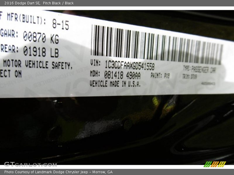 Pitch Black / Black 2016 Dodge Dart SE