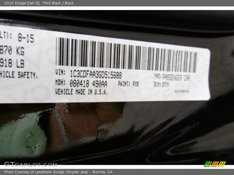 Pitch Black / Black 2016 Dodge Dart SE