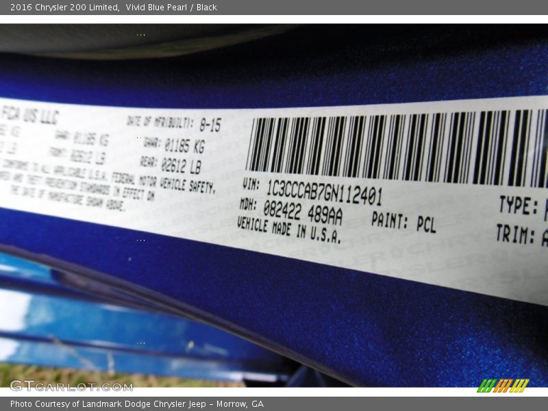 Vivid Blue Pearl / Black 2016 Chrysler 200 Limited