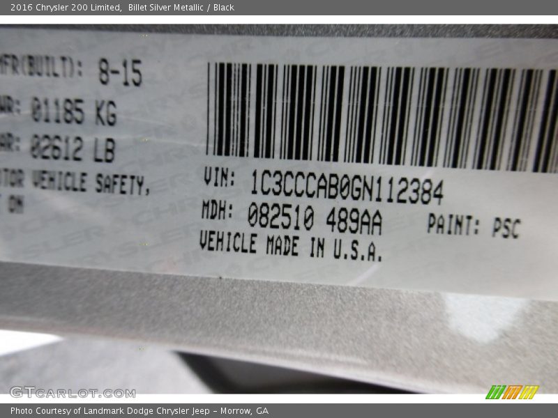 Billet Silver Metallic / Black 2016 Chrysler 200 Limited