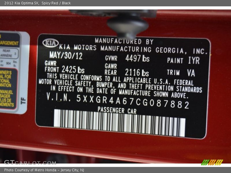 Spicy Red / Black 2012 Kia Optima SX
