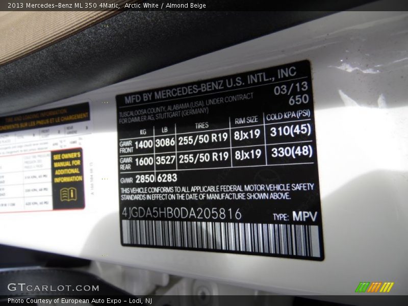 Arctic White / Almond Beige 2013 Mercedes-Benz ML 350 4Matic
