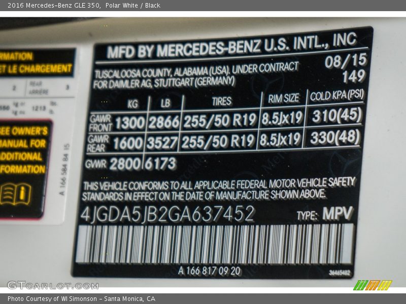 2016 GLE 350 Polar White Color Code 149