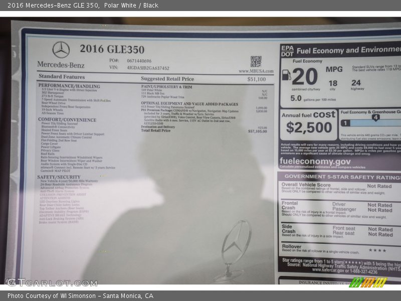  2016 GLE 350 Window Sticker