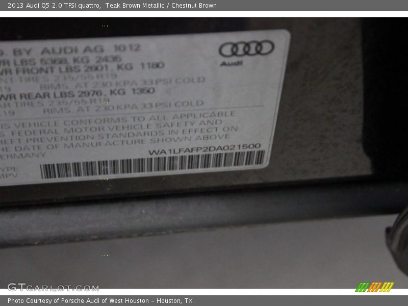 Teak Brown Metallic / Chestnut Brown 2013 Audi Q5 2.0 TFSI quattro
