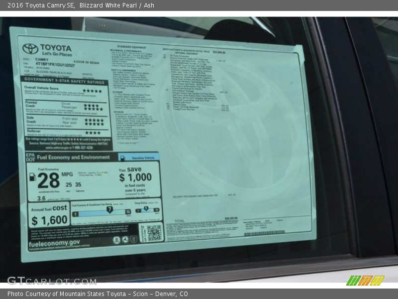  2016 Camry SE Window Sticker