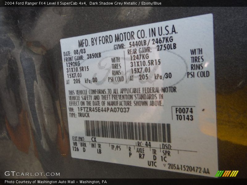 Dark Shadow Grey Metallic / Ebony/Blue 2004 Ford Ranger FX4 Level II SuperCab 4x4