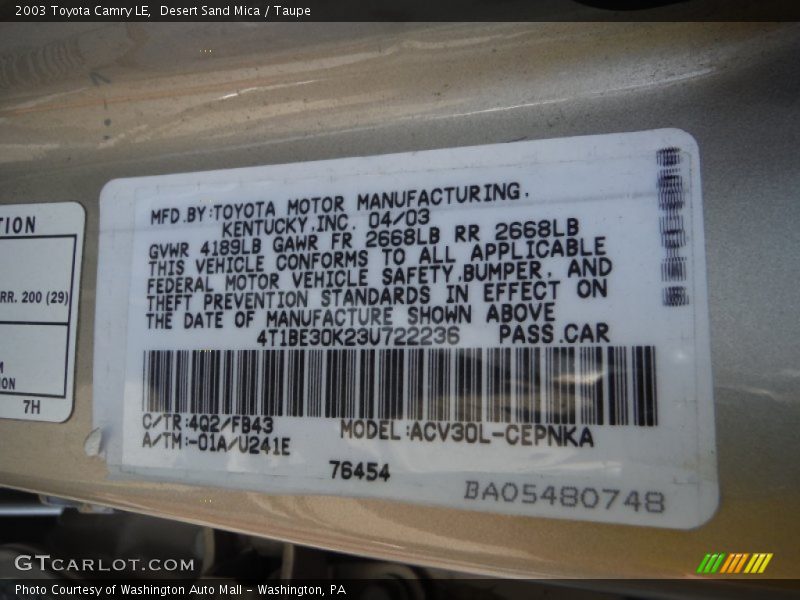 Desert Sand Mica / Taupe 2003 Toyota Camry LE