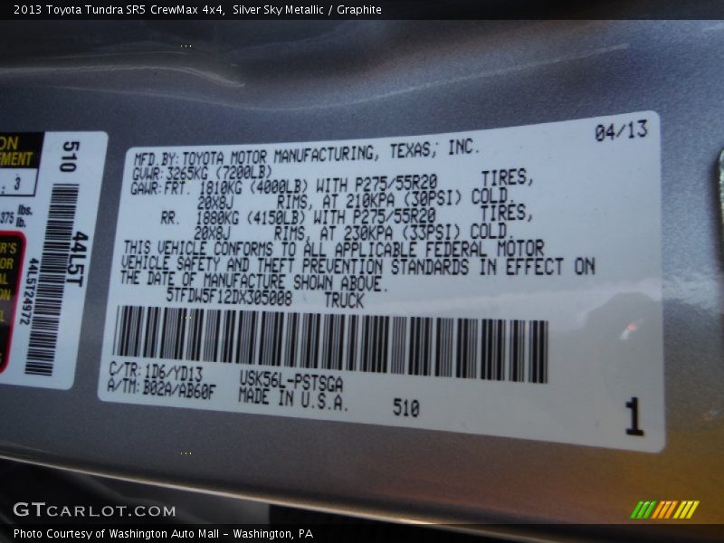 Silver Sky Metallic / Graphite 2013 Toyota Tundra SR5 CrewMax 4x4