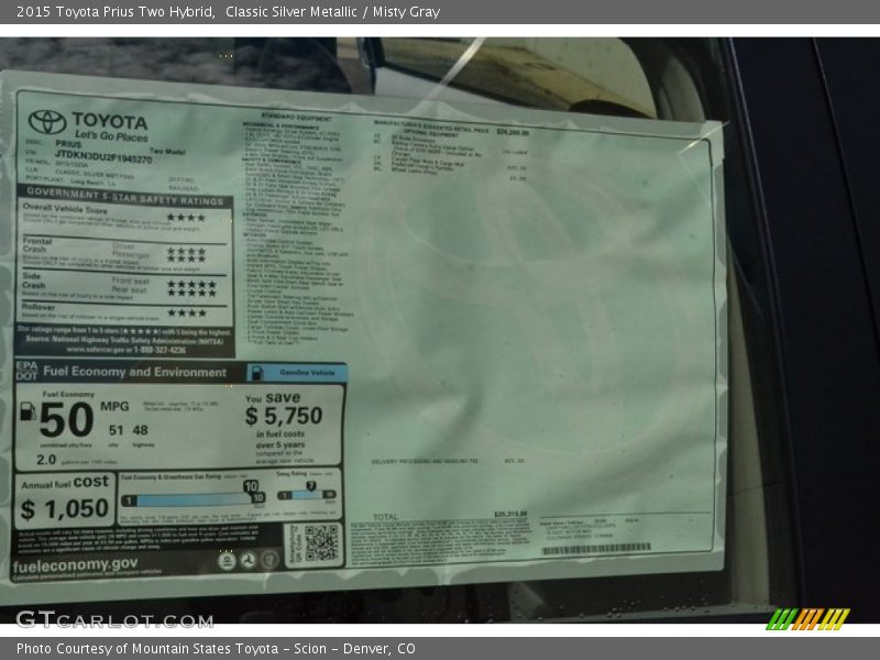 Classic Silver Metallic / Misty Gray 2015 Toyota Prius Two Hybrid