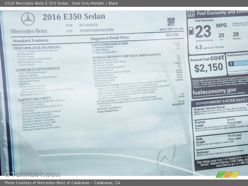 Steel Grey Metallic / Black 2016 Mercedes-Benz E 350 Sedan