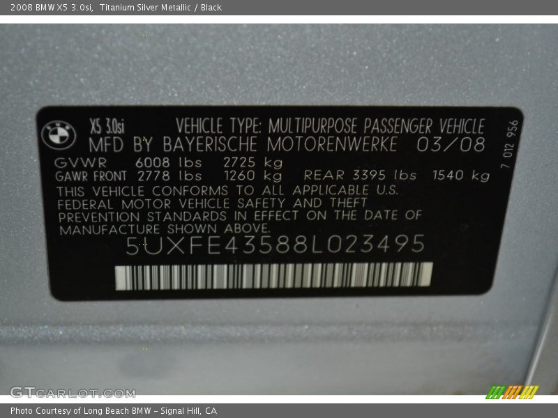 Titanium Silver Metallic / Black 2008 BMW X5 3.0si
