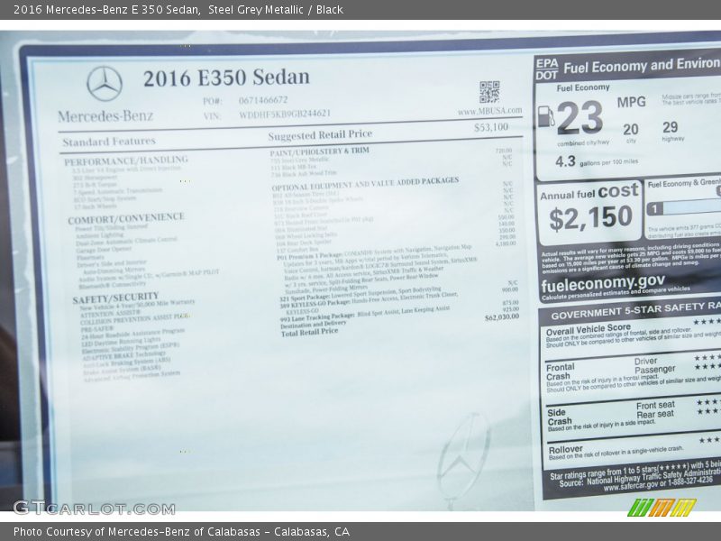 Steel Grey Metallic / Black 2016 Mercedes-Benz E 350 Sedan