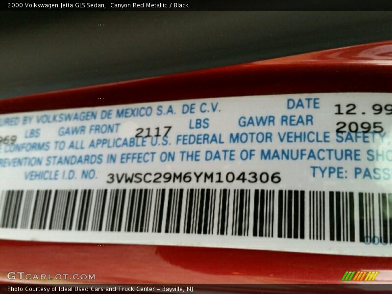 Canyon Red Metallic / Black 2000 Volkswagen Jetta GLS Sedan