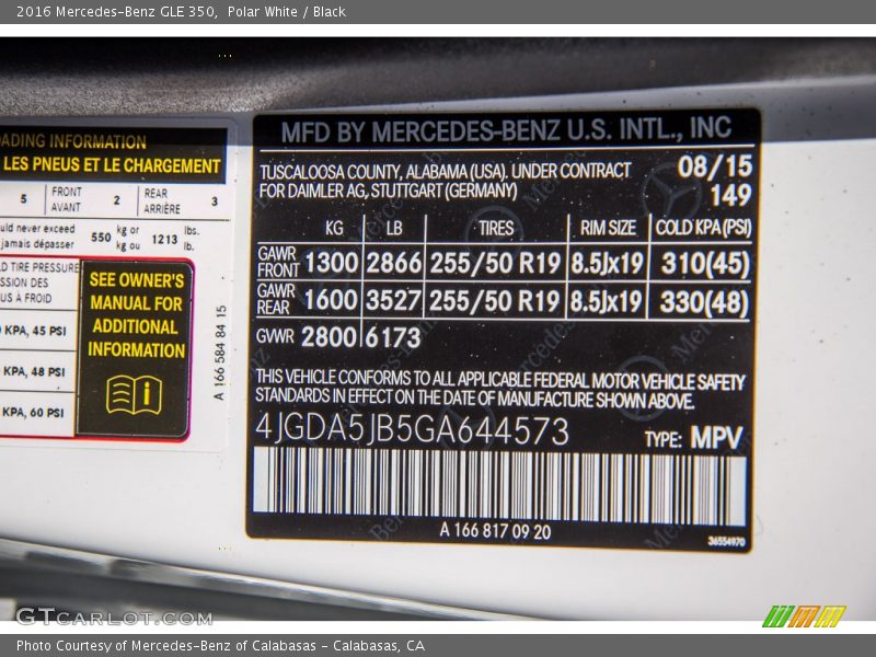 Polar White / Black 2016 Mercedes-Benz GLE 350