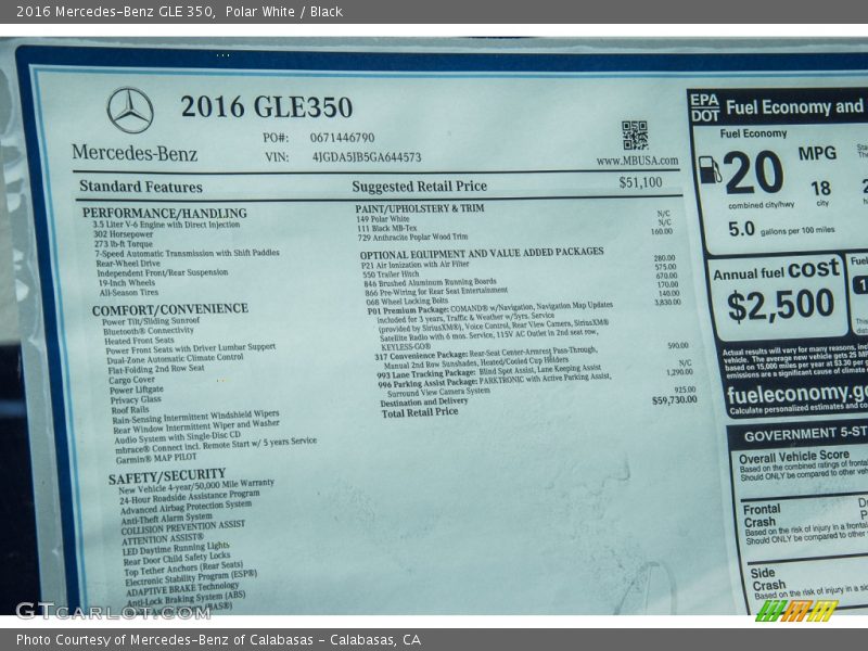 Polar White / Black 2016 Mercedes-Benz GLE 350