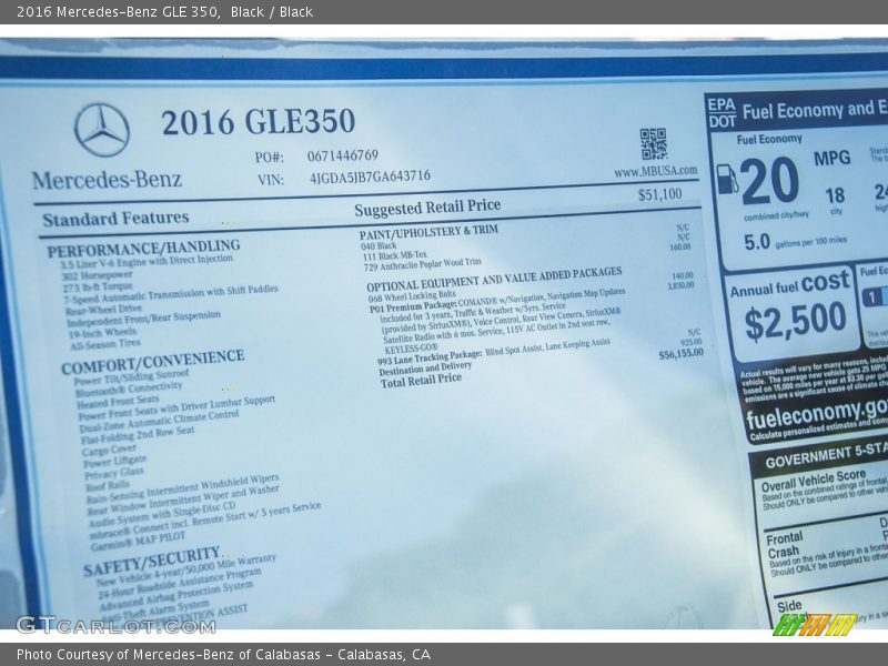  2016 GLE 350 Window Sticker