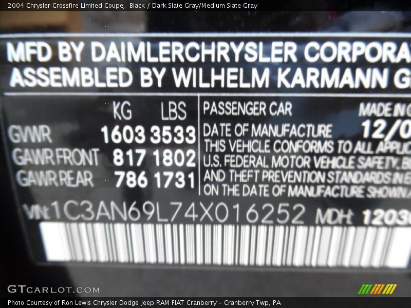 Black / Dark Slate Gray/Medium Slate Gray 2004 Chrysler Crossfire Limited Coupe