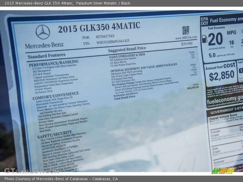 Paladium Silver Metallic / Black 2015 Mercedes-Benz GLK 350 4Matic