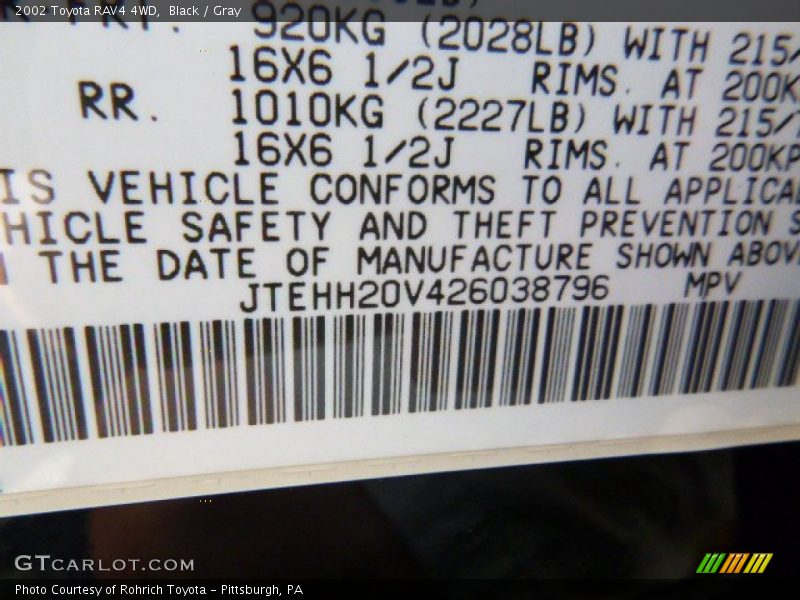Black / Gray 2002 Toyota RAV4 4WD