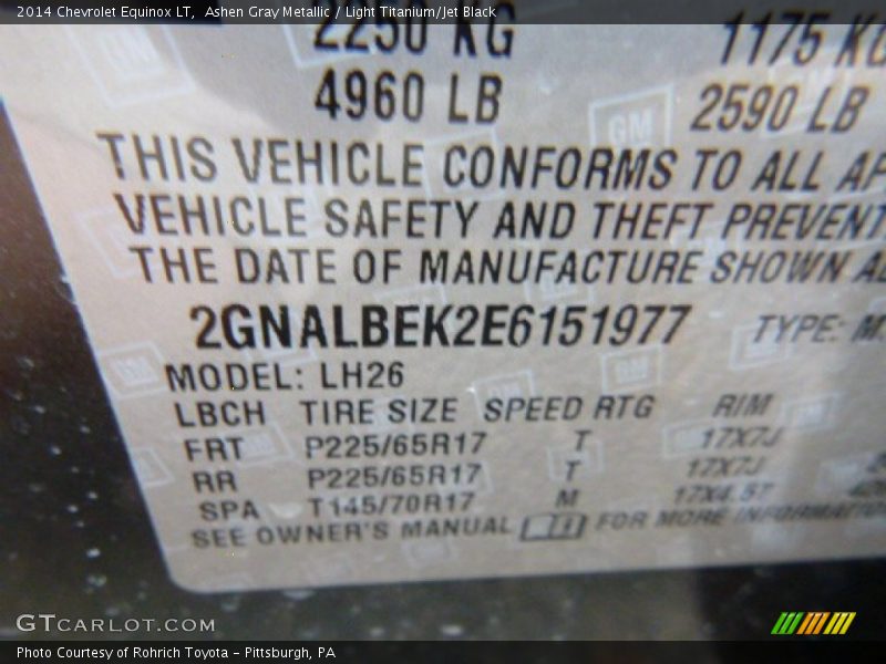 Ashen Gray Metallic / Light Titanium/Jet Black 2014 Chevrolet Equinox LT