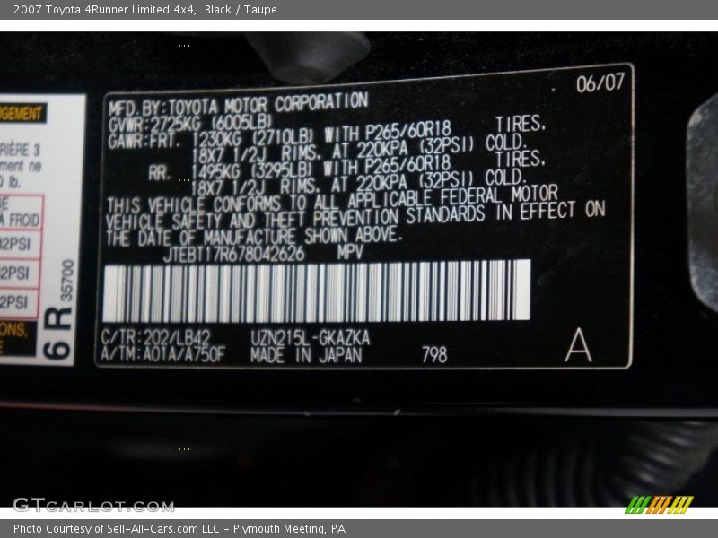 Black / Taupe 2007 Toyota 4Runner Limited 4x4