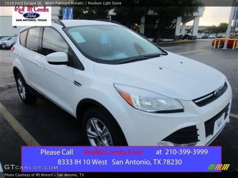 White Platinum Metallic / Medium Light Stone 2016 Ford Escape SE