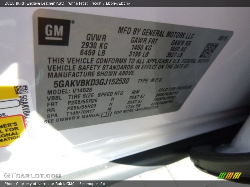 White Frost Tricoat / Ebony/Ebony 2016 Buick Enclave Leather AWD