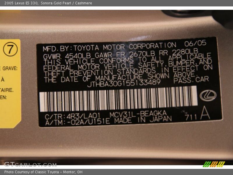 Sonora Gold Pearl / Cashmere 2005 Lexus ES 330