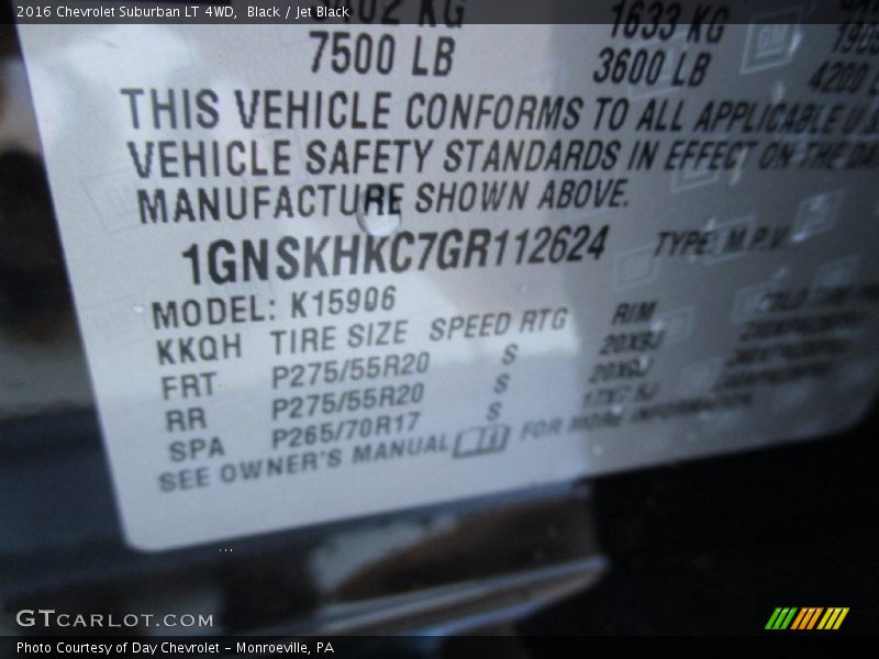 Black / Jet Black 2016 Chevrolet Suburban LT 4WD