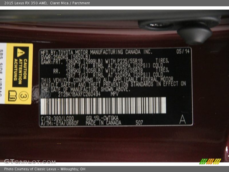Claret Mica / Parchment 2015 Lexus RX 350 AWD