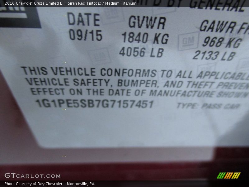 Siren Red Tintcoat / Medium Titanium 2016 Chevrolet Cruze Limited LT