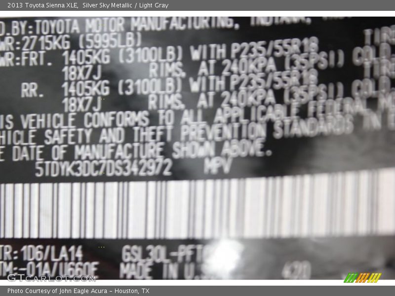 Silver Sky Metallic / Light Gray 2013 Toyota Sienna XLE