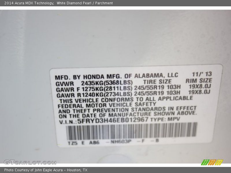White Diamond Pearl / Parchment 2014 Acura MDX Technology