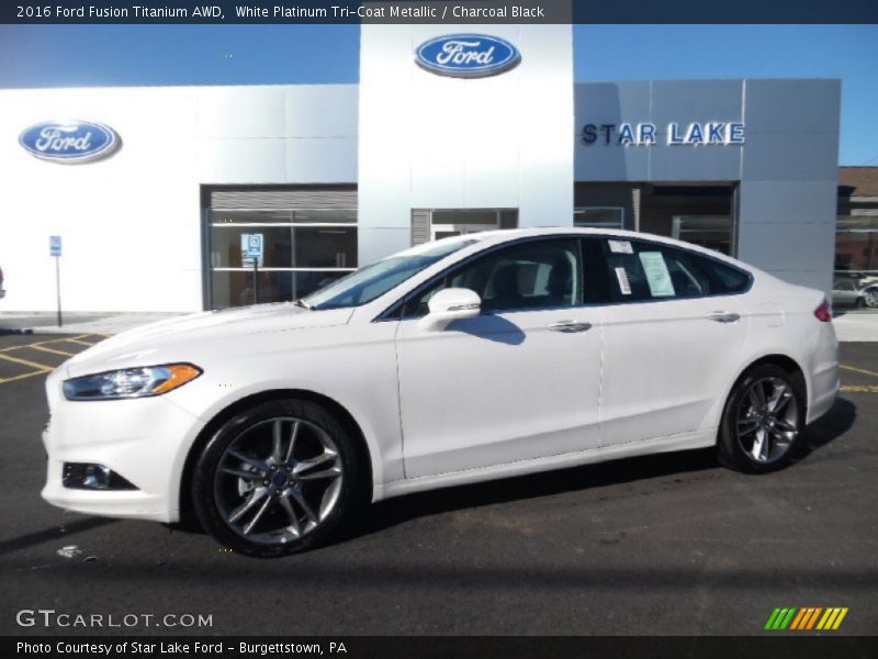 White Platinum Tri-Coat Metallic / Charcoal Black 2016 Ford Fusion Titanium AWD