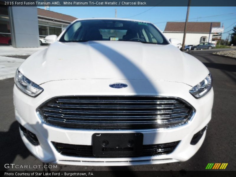 White Platinum Tri-Coat Metallic / Charcoal Black 2016 Ford Fusion Titanium AWD