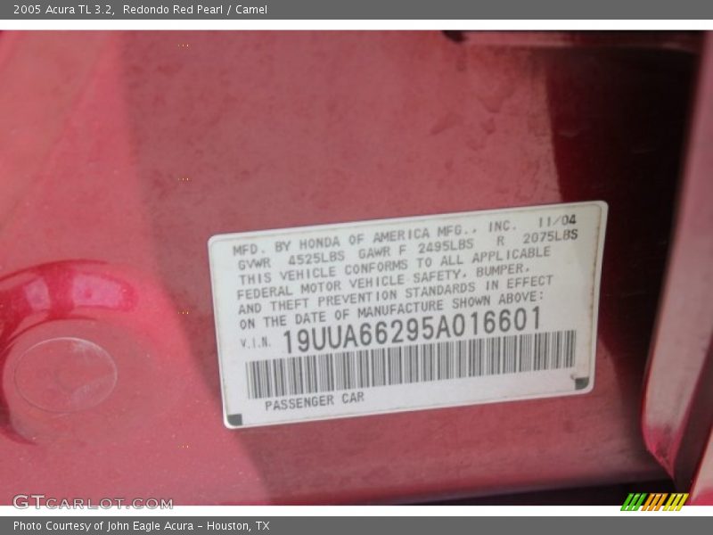 Redondo Red Pearl / Camel 2005 Acura TL 3.2