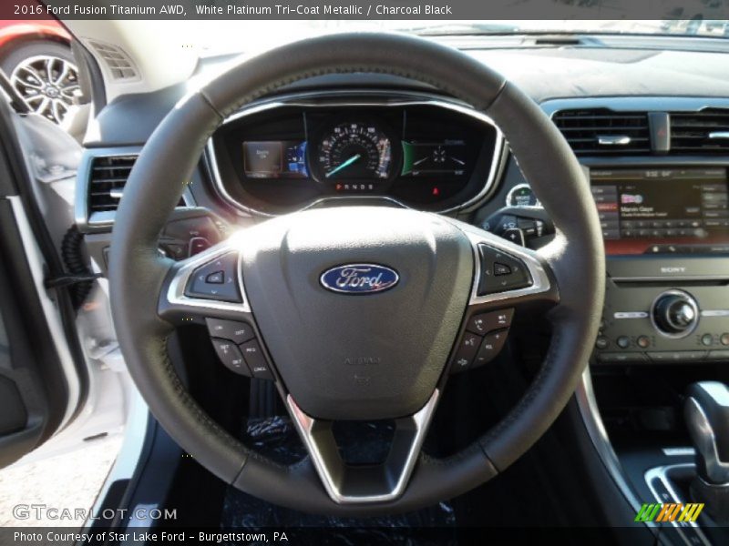 White Platinum Tri-Coat Metallic / Charcoal Black 2016 Ford Fusion Titanium AWD