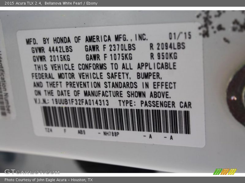 Bellanova White Pearl / Ebony 2015 Acura TLX 2.4
