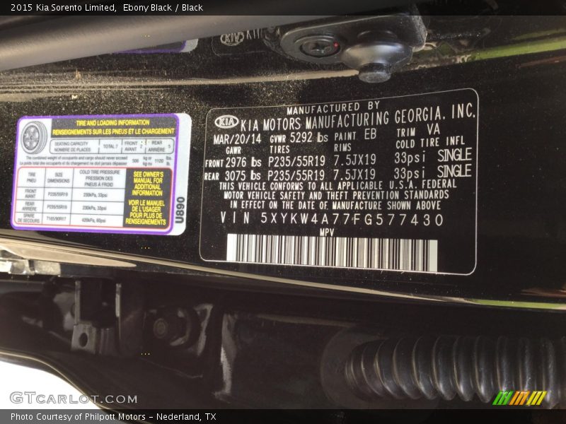 Ebony Black / Black 2015 Kia Sorento Limited