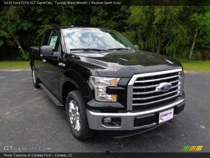 Tuxedo Black Metallic / Medium Earth Gray 2015 Ford F150 XLT SuperCab