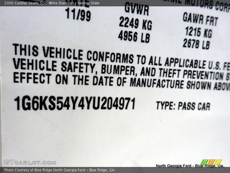 White Diamond / Neutral Shale 2000 Cadillac Seville SLS